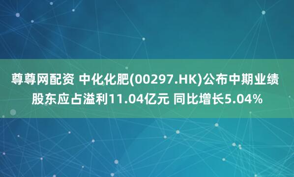尊尊网配资 中化化肥(00297.HK)公布中期业绩 股东应占溢利11.04亿元 同比增长5.04%